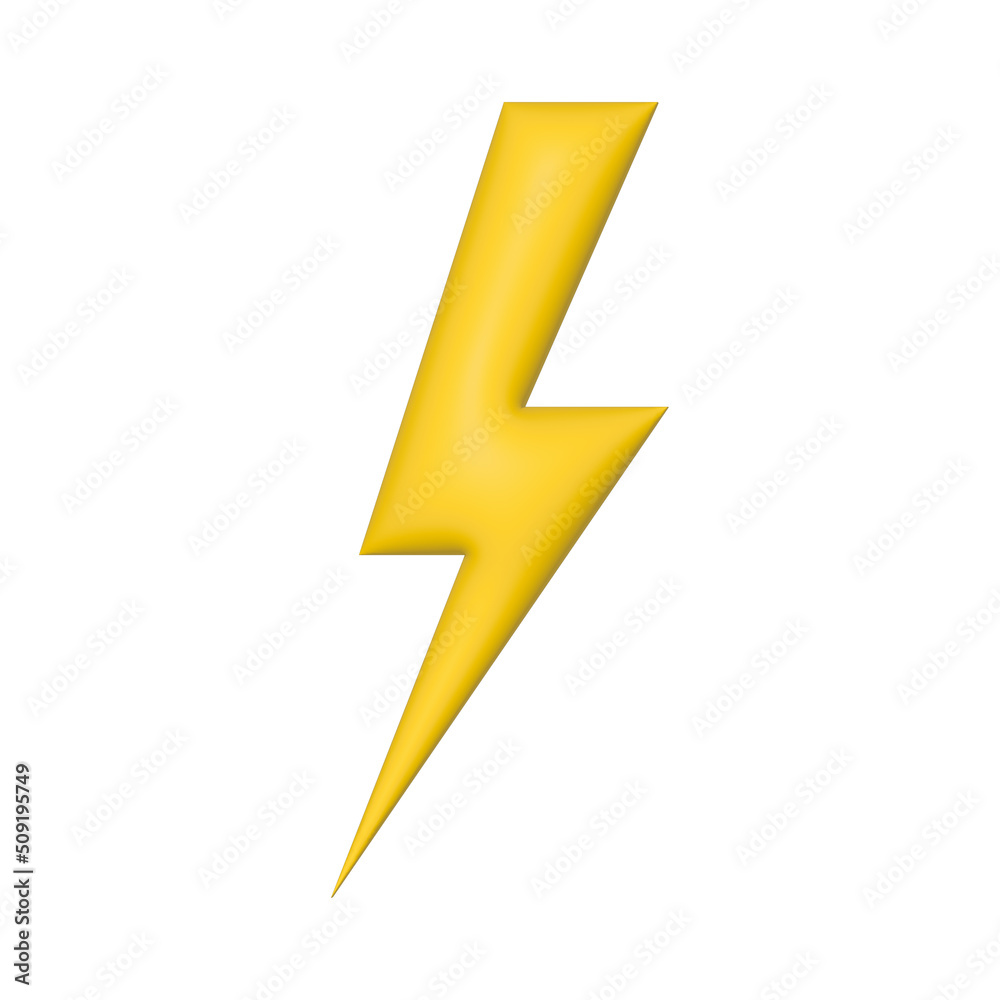 Thunderbolt 3d icon. Yellow thunder lighting flash sign. Bolt storm cartoon symbol. Illustration isolated on white. Thunderbolt 3d icon. Yellow thunder lighting flash sign. Bolt storm cartoon symbol. Illustration isolated on white.