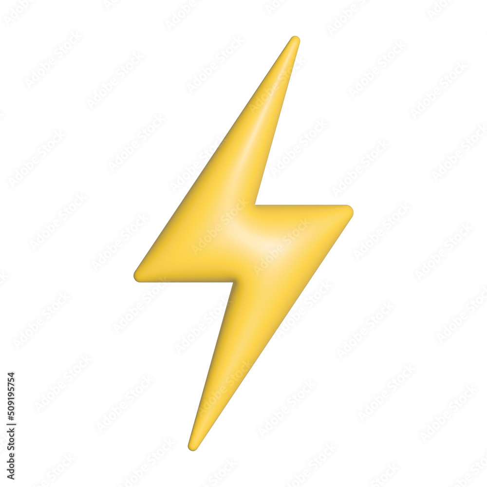 Thunderbolt 3d icon. Yellow thunder lighting flash sign. Bolt storm cartoon symbol. Illustration isolated on white. Thunderbolt 3d icon. Yellow thunder lighting flash sign. Bolt storm cartoon symbol. Illustration isolated on white.