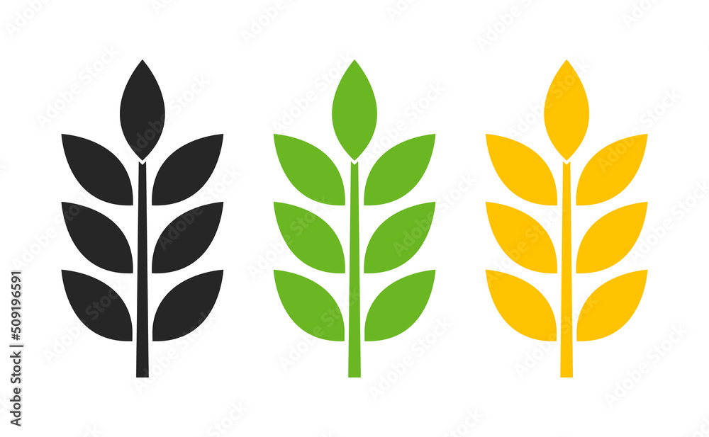 Wheat icon. Ear of wheat. Icon of seed for grain, barley, rye, corn and rice. Logo for bread, gluten and fiber. Symbol for agriculture, bakery, plant and food. Vector Wheat icon. Ear of wheat. Icon of seed for grain, barley, rye, corn and rice. Logo for bread, gluten and fiber. Symbol for agriculture, bakery, plant and food. Vector