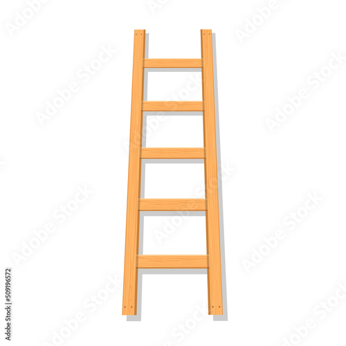 Wooden ladder. Wooden staircase. Wood stair with steps. Wood staircase. Cartoon stairs with shadow for construction, painter and work. Stepladder isolated on white background. Vector
