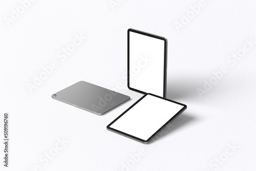 Floating Tablet Mockup, tablet with empty screen isolated on white background, for present advertising product on tablet screen