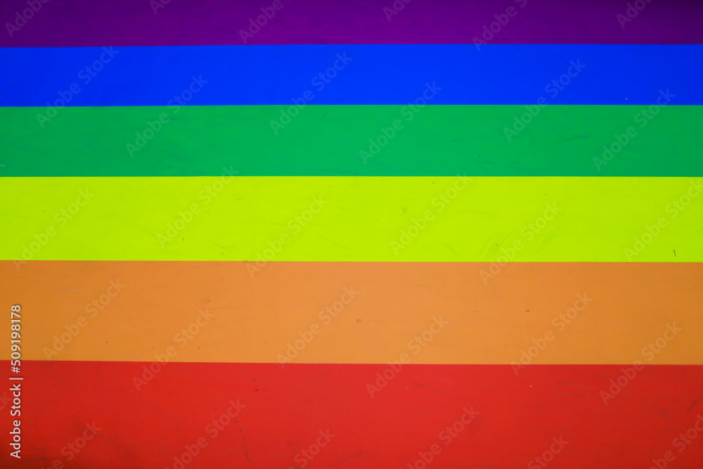 Fototapeta premium Rainbow walkway welcomes Pride Month festival.Rainbow pride is a symbol of lesbian, gay, bisexual, transgender, and LGBTQ pride. and the LGBTQ social movement in June.