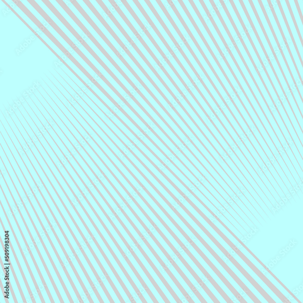 Fototapeta premium Diagonal striped illustration. Repeated grey lines on sea blue background. Surface pattern design with linear ornament. Disco lights motif. Stripes wallpaper. Digital paper for web designing. Vector.