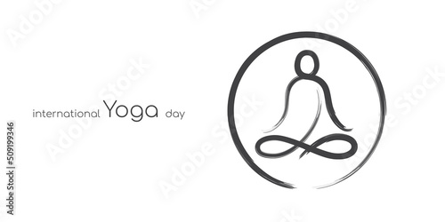 International yoga day, yoga body poses by abstract brush stroke paint black isolated on white background. Vector illustration design for banner.