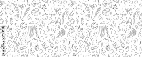 Seamless background pattern of organic farm fresh fruits and vegetables © svsunny