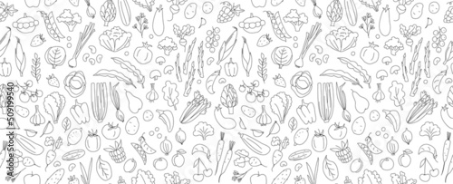 Seamless background pattern of organic farm fresh fruits and vegetables