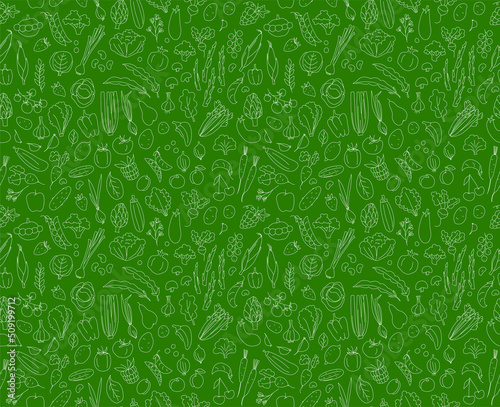 Seamless background pattern of organic farm fresh fruits and vegetables