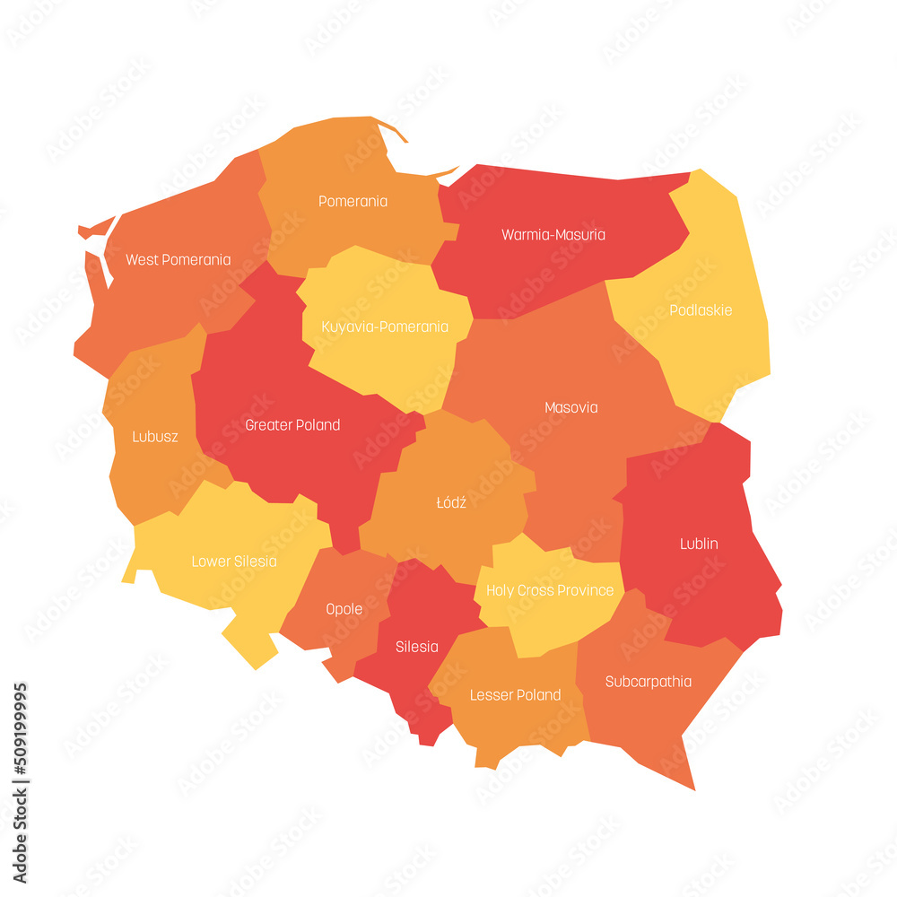 Poland - administrative map of voivodeships