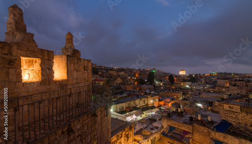 Tela Jerusalem Old City night panorama from Damascus gate