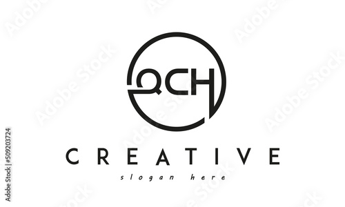 initial QCH three letter logo circle black design