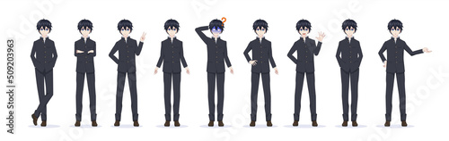 Fotografie, Obraz Anime manga boy in school uniform various poses