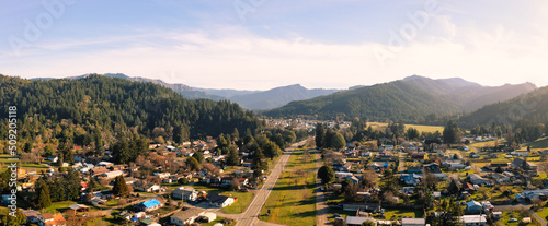 Powers, Oregon, USA. Drone panorama photo