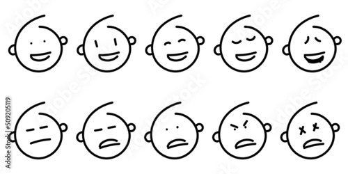 Set of outline emoticons face icon. Black line emoji on white isolated background. Vector illustration.
