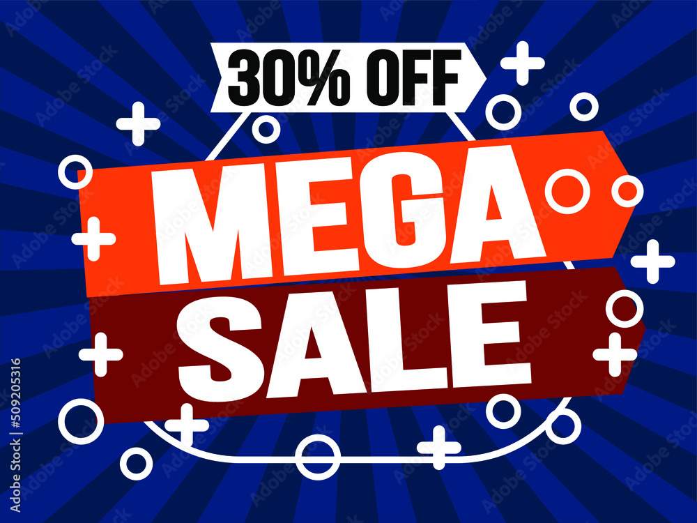 30% off mega sale. Super sale discount banner promotion.
