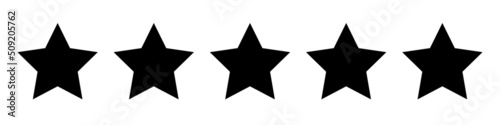 Star black icon on white background. Customer feedback concept. Vector 5 stars rating review. Quality shape design. Vector yellow isolated five stars.