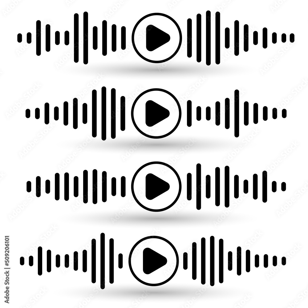 Voice message icon. Voice messages black icon with sound wave and microphone. Vector flat cartoon illustration for websites, podcasts and banners design. Set on white background Voice message icon. Voice messages black icon with sound wave and microphone. Vector flat cartoon illustration for websites, podcasts and banners design. Set on white background