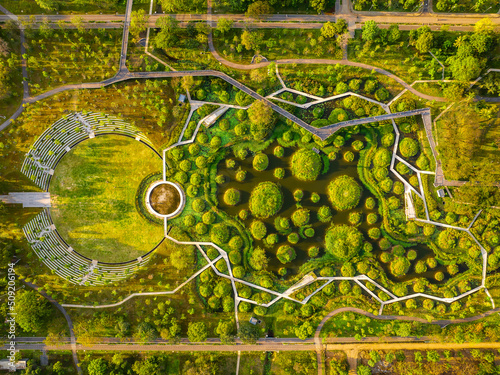 Benjakitti Park or Benchakitti forest park new design walkway in central Bangkok, Thailand photo