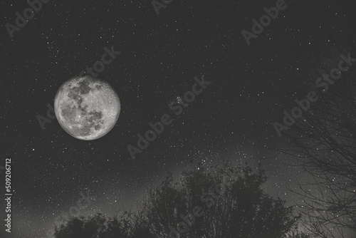 Futuristic night sky and moon