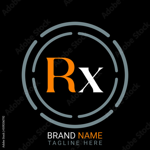 Rx Letter Logo design. black background.
