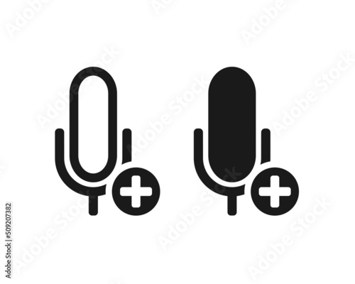 Microphone with add icon. Vector illustration