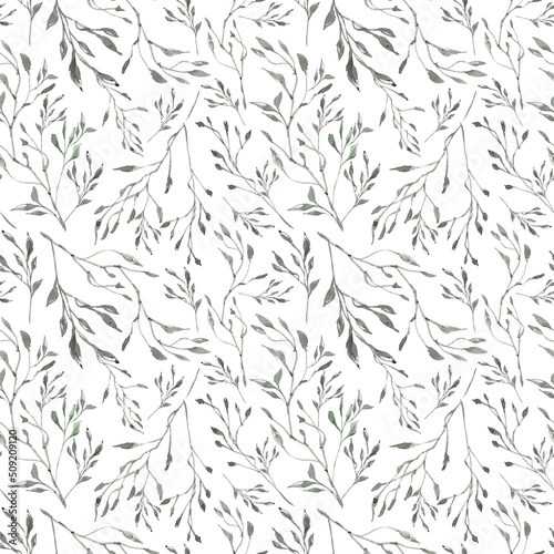Fototapeta Naklejka Na Ścianę i Meble -  Watercolor floral seamless pattern for fabric, print, textile design, scrapbook paper, wrapping paper, wallpaper. Leaves illustration on white background