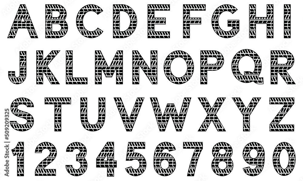 Tire Tread Track Alphabet Letters and Numbers Graphic Set Tire Tread Track Alphabet Letters and Numbers Graphic Set