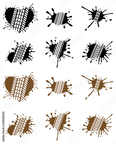 Tire Tread Tracks Mud Splatter Clipart Set