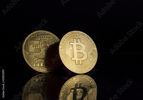 Bitcoin crypto gold coin business trading dark background