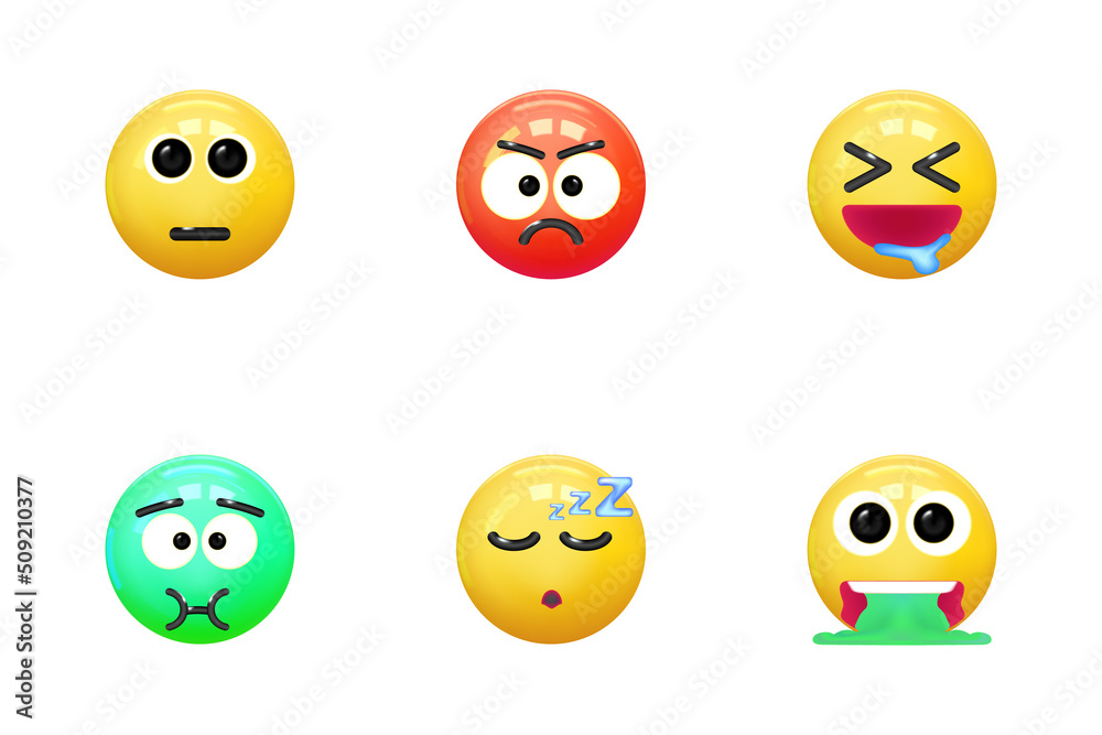 Set of icons face emotion realistic 3d render. Yellow glossy emoticons. vector illustration Set of icons face emotion realistic 3d render. Yellow glossy emoticons. vector illustration