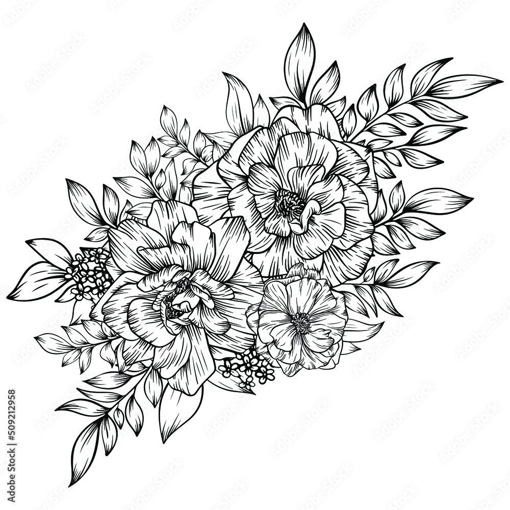 Fototapeta premium outline flower bouquet decoration