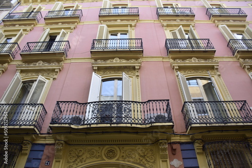 Valencia  Spain - 11 november 2019  Beautiful metal balcony railings on the house