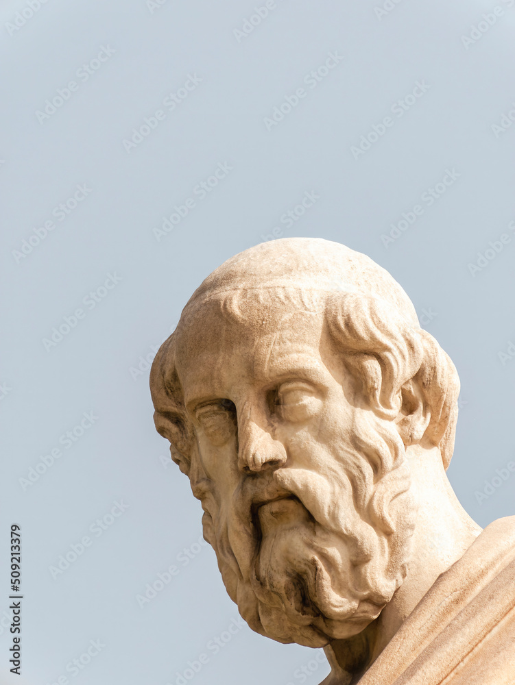 Plato, the famous ancient Greek philosopher. Marble statue detail.