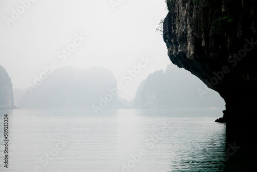 Reflective rocks in Ha Long Bay near Cat Ba island, Vietnam
