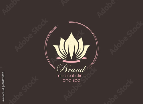 Spa Logo. Geometric Shape Lotus Flower Icon with Circle Isolated on Dark Background. Usable for Beauty, Spa, Medical, Business and Branding Logos. Flat Vector Design Template Element