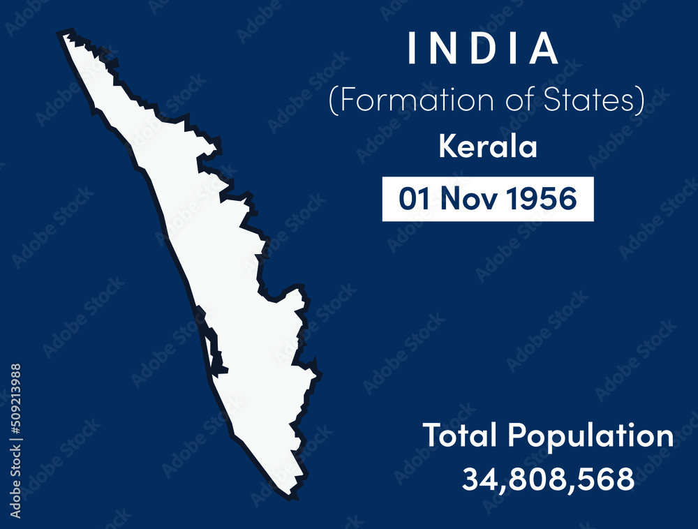 Kerala state location, formation and population in India Stock Vector