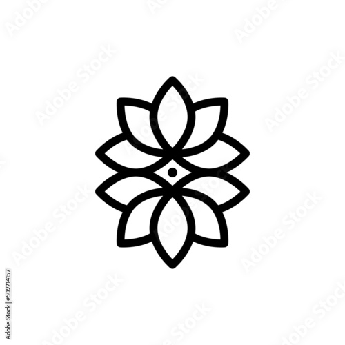 Geometrical flower meditation icon. Black outline poster. Minimalist modern style. Vector illustration, flat design © frikota