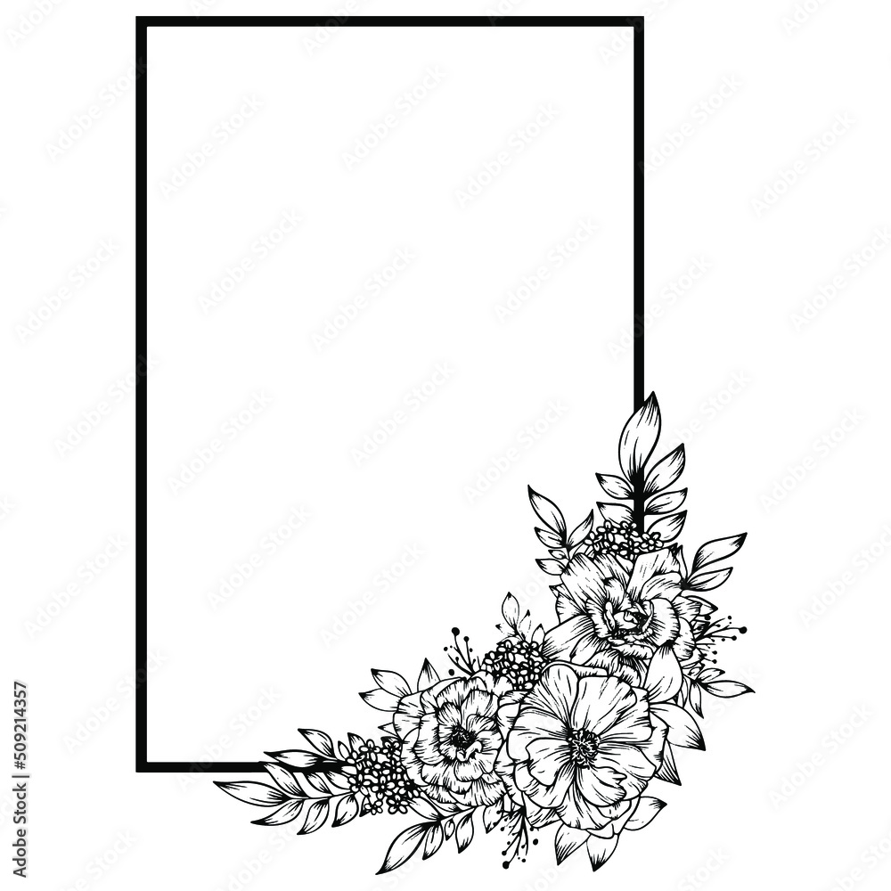 geometric frame with outline rose flower Stock Vector | Adobe Stock