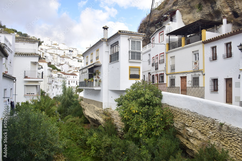 Setenil de las bodegas, Spain - 08 november 2019: Setenil de las Bodegas village, one of the beautiful white villages of Andalusia, Spain