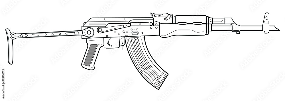 Vector illustration of an AK assault rifle with an extended stock Stock ...