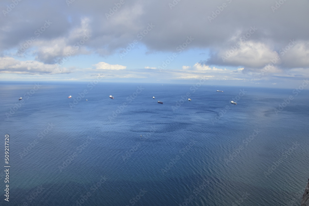 Gibraltar, United Kingdom - 07 november 2019:Huge cargo ships are in the Strait of Gibraltar