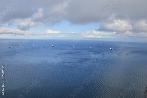 Gibraltar, United Kingdom - 07 november 2019:Huge cargo ships are in the Strait of Gibraltar