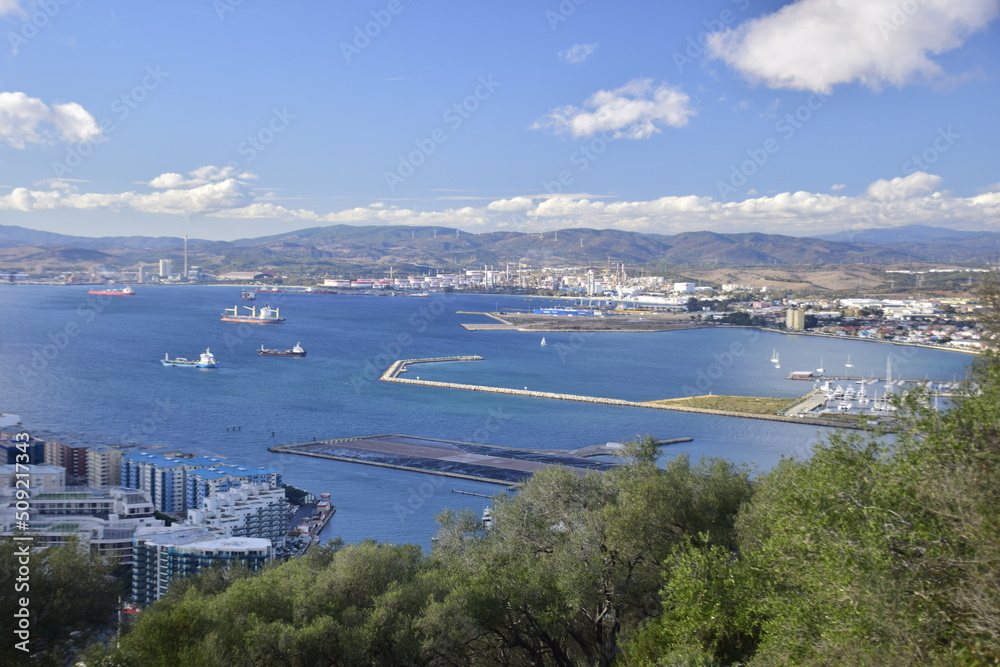 Naklejka premium Gibraltar, United Kingdom - 07 november 2019: Rock of Gibraltar view over port and straight from the peak