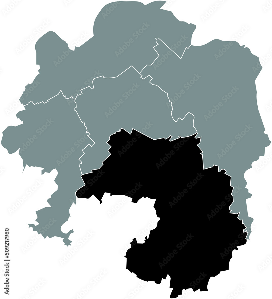 Black flat blank highlighted location map of the 
EILPE DAHL DISTRICT inside gray administrative map of Hagen, Germany