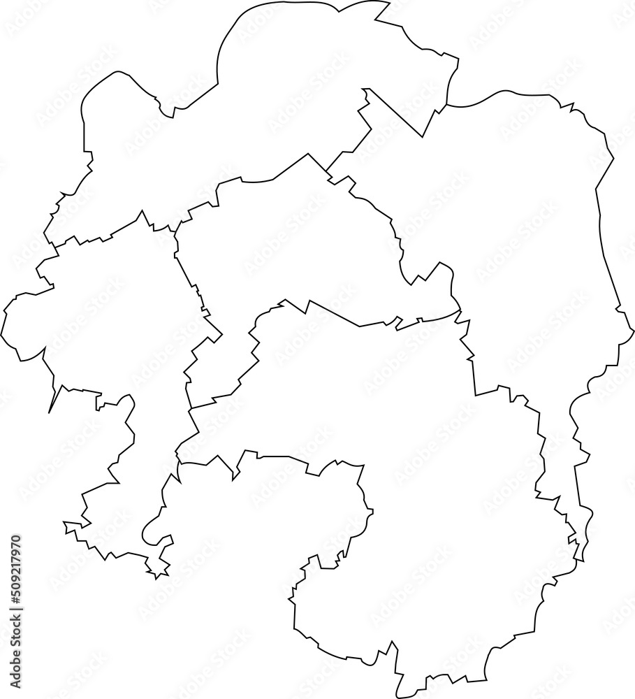 White flat blank vector administrative map of HAGEN, GERMANY with black border lines of its districts