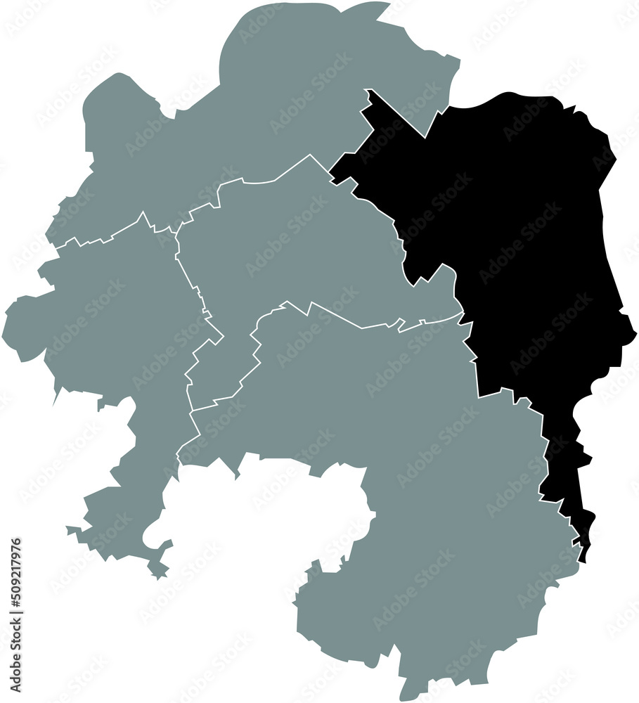 Black flat blank highlighted location map of the 
HOHENLIMBURG DISTRICT inside gray administrative map of Hagen, Germany