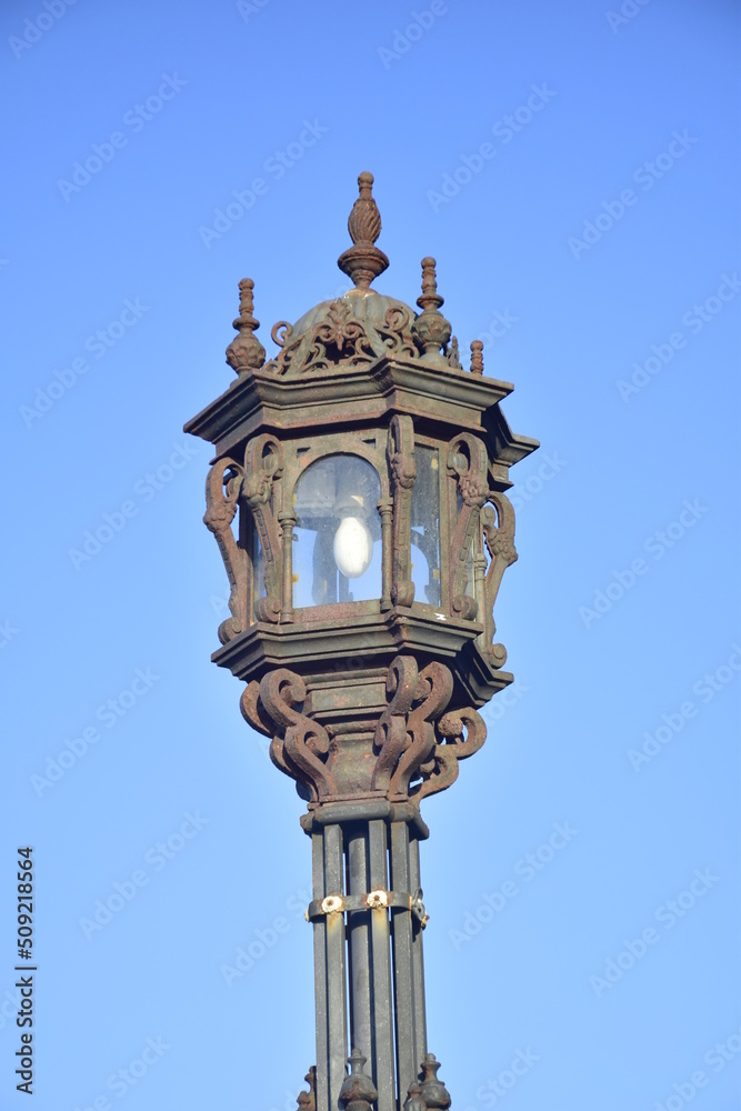 Cadiz, Spain. Vintage lamppost on beautiful embankment on a sunny day.