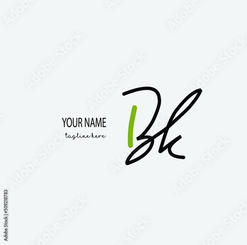 Bk Initial Letter handwriting logo hand drawn template vector