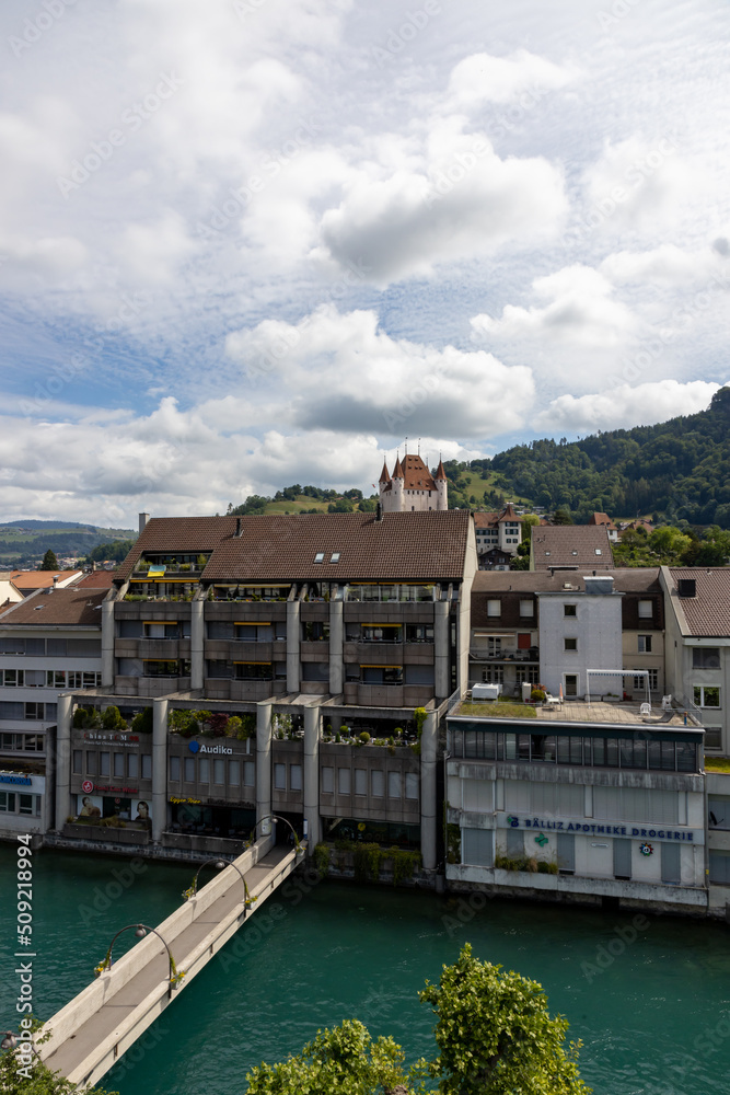 view of the town of castle in Thun Switzerland
