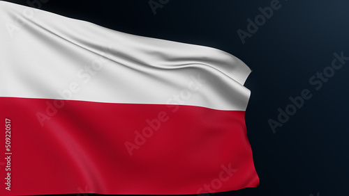 Poland flag. Warsaw sign. European country. Polish official patriotic national symbol of celebration of Independence Day  November 11. Realistic 3D illustration with cotton texture isolated on dark.