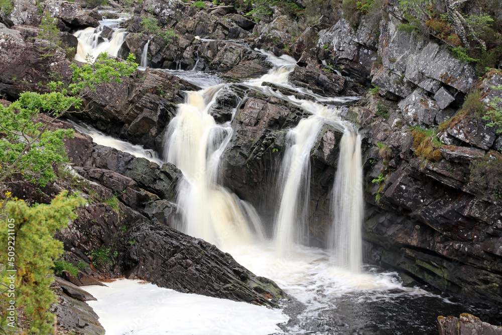 Close up of a section of Rogie Falls, Scotland UK
